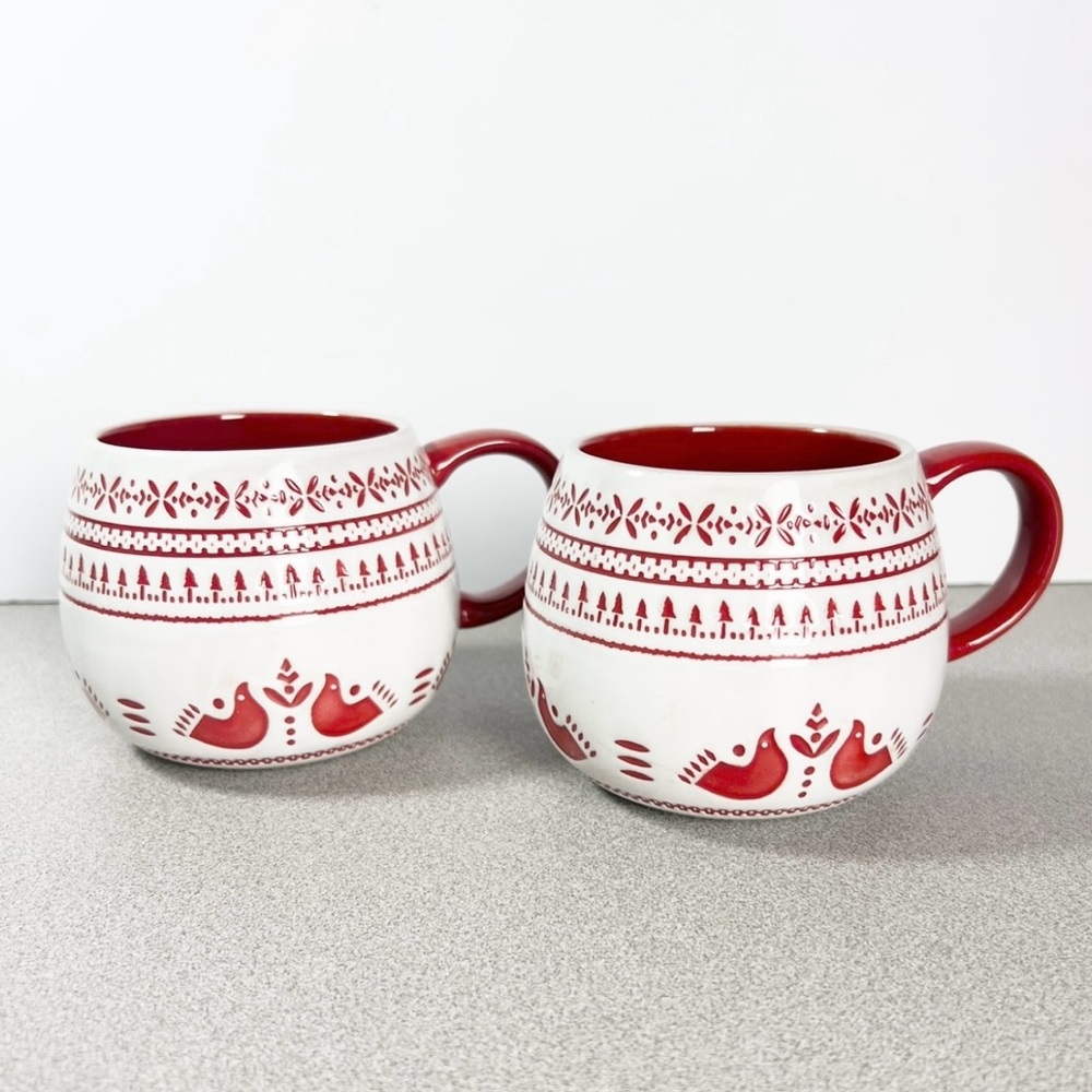 Hearth & Hand Magnolia Nordic Christmas Birds Red Fair Isle Nordic Mugs-Set of 2